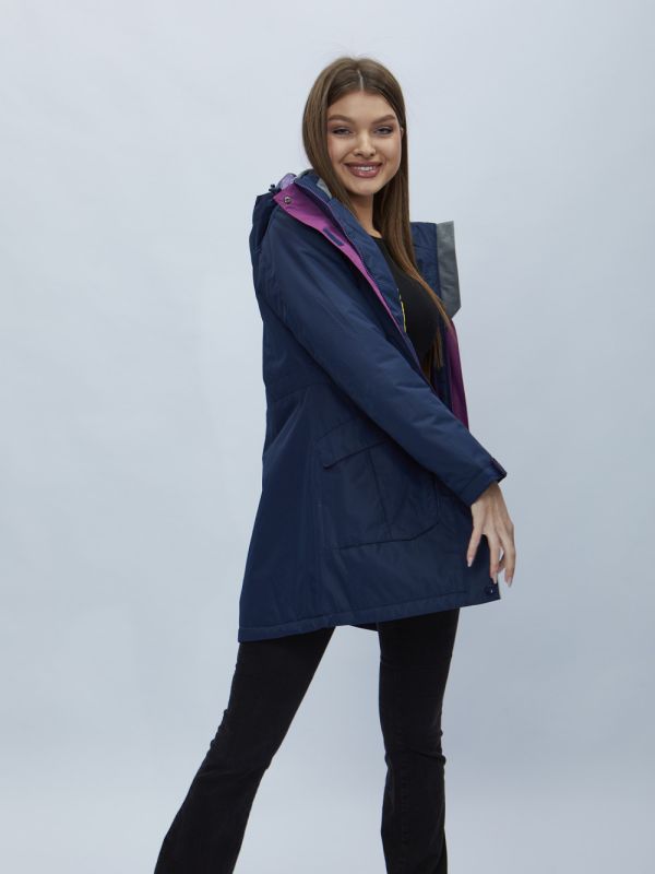 Navy blue hooded parka for women 551996TS